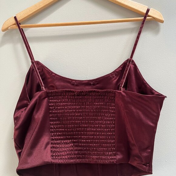Wild Fable Satin Rosette Corset Top Velvet Burgundy Ruched Adjustable Large - Picture 6 of 7